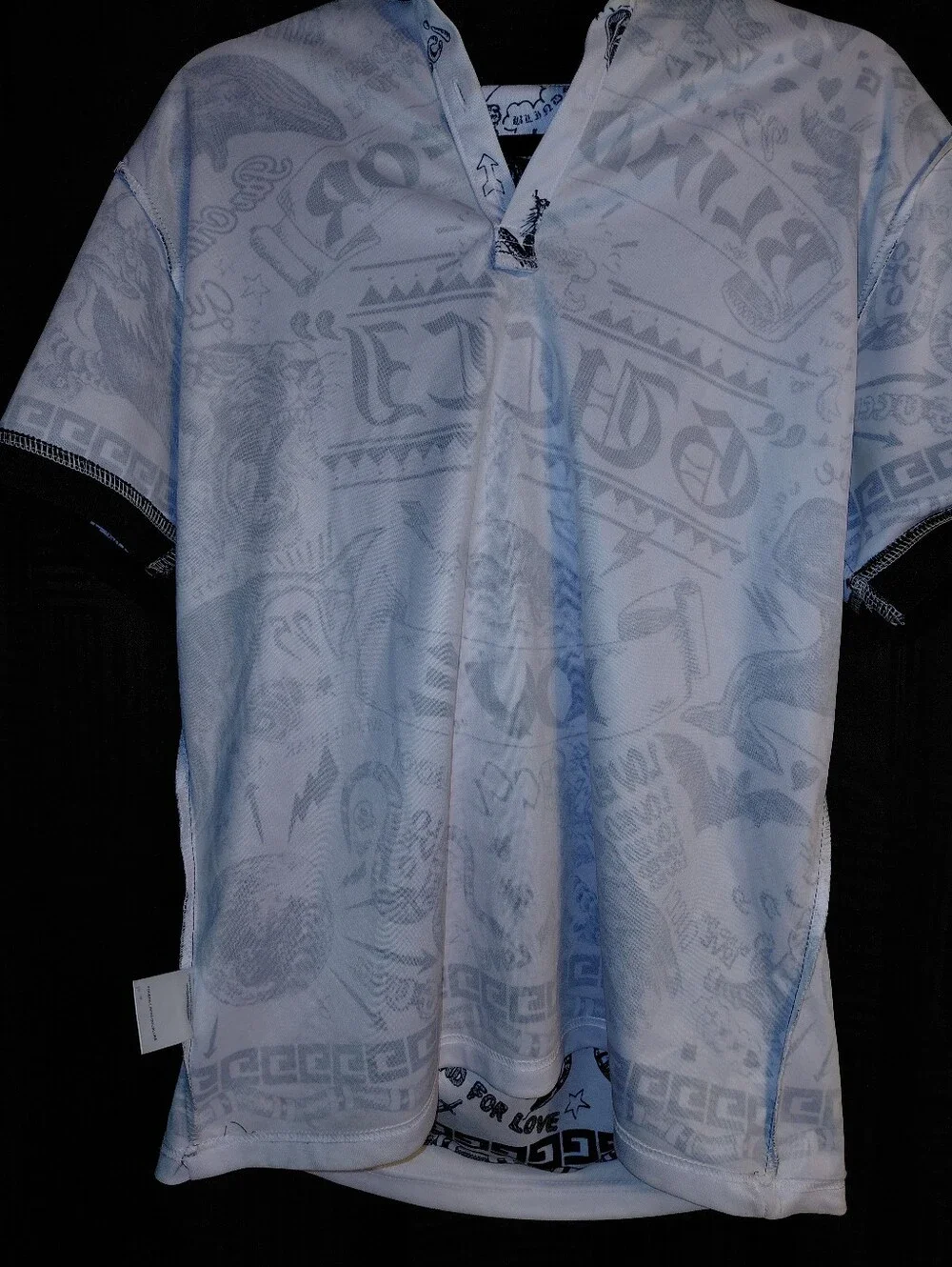 Gucci White and Black Graphic Print Polo